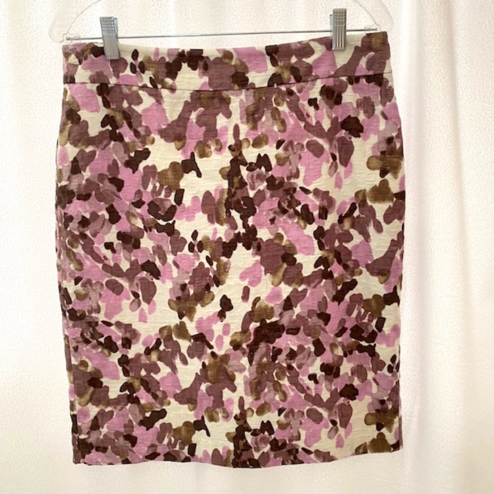 Ann Taylor Cream/Orchid/Brown Pattern Pencil Skirt Size 10